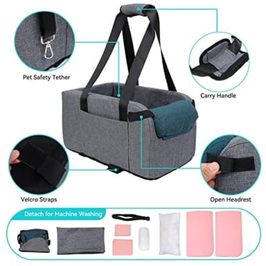 Urijk Dog Car Seat, Dog Booster Seat for Small Dogs, Center Console Dog Seat for Travel Car Ride and Market Shopping, Washing Machine (Gray) - Image 3