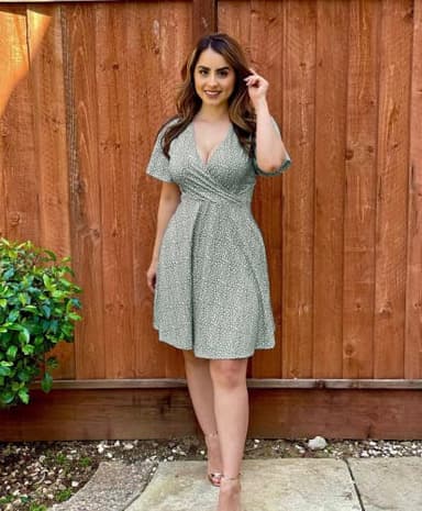 FENSACE Womens Summer Dresses Wrap Midi Causal Skater Sage Green Spring Sun Dress(Green,Large) - Image 2