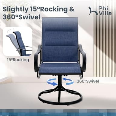 PHI VILLA Patio Swivel Dining Chairs Set of 4, All Weather Outdoor Chair with Padded Textilene & Black Metal Frame for Outdoor Lawn Garden Poolside (Blue) - Image 4