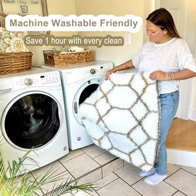 ONASAR Large Area Rugs for Living Room, 7x10 White and Beige Bedroom Rug, Washable Geometric Boho Soft Plush Shaggy Fuzzy Floor Carpet Mat for Nursery Kids Girls Boys Teen Dorm Home Decor - Image 3