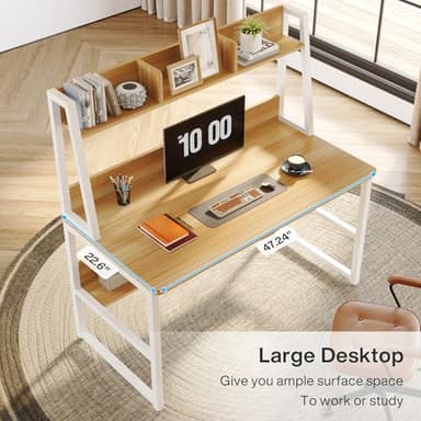 Tribesigns Computer Desk with Hutch, 47 inches Home Office Desk with Space Saving Design with Bookshelf for Small Spaces - Image 3