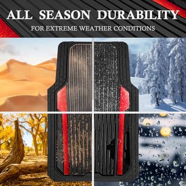 CAR PASS Heavy Duty Rubber Car Mats Metallic, Aluminum Film All Weather Floor Mats Waterproof Universal Trim to Fit Automotive SUV Sedan Van 4 Piece Anodized Deep Dish Two-Tone Sporty Black Red Chrome - Image 3