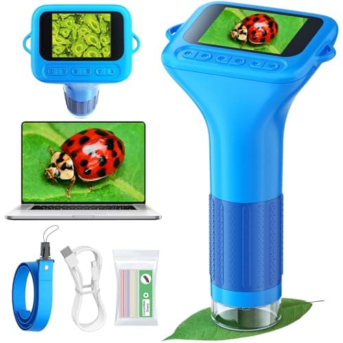 Odatay Microscope for Kids with 12 Slides, 100X-1000X 1080P Digital Handheld Kids Microscope, Mini Portable Pocket Miniscope Science Toys Gifts for 3+ 4 5 6 7 8 9 10 11 12 Year Old Boys Girls, Blue - Image 1