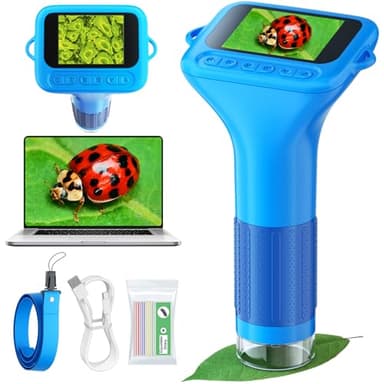 Odatay Microscope for Kids with 12 Slides, 100X-1000X 1080P Digital Handheld Kids Microscope, Mini Portable Pocket Miniscope Science Toys Gifts for 3+ 4 5 6 7 8 9 10 11 12 Year Old Boys Girls, Blue - Image 1