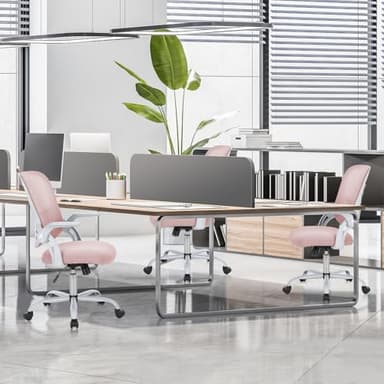 SMUG Computer Desk Chair - Ergonomic Mid-Back Mesh Rolling Swivel Task Chair with Wheels, Comfy Lumbar Support with Flip-up Arms, for Home, Gaming, Study, Student, Pink - Image 2