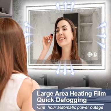 40“ x 32” Bathroom Mirror with Lights LED Mirror for Bathroom Anti-Fog Dimmable 3 Colors Memory Function Vanity Smart Mirror Home Decor Wall Mounted Horizontal/Vertical - Image 3