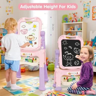 Amagoing Easel for Kids, Adjustable Standing Art Easel for Toddler, Double Side White Chalk Board with Painting Accessories, Birthday Christmas Gift for Little Girls and Boy Age 3 4 5, Pink - Image 2