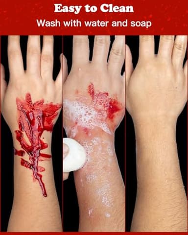 3PCS Halloween Fake Blood Makeup Kit 5.04oz - 2.04oz Fake Blood Spray, 2.04oz Dripping Blood, 1.36oz Coagulated Gel Blood, Realistic Washable Fake Blood Makeup for Zombie Vampire Clown Monster Cosplay - Image 3