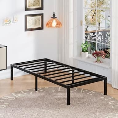 Upcanso 16 Inch Twin Bed Frames with White Skirt Cover, Metal Twin Size Bed Frame with Storage, Heavy Duty, No Box Spring Needed, Easy Assembly, Noise Free, Mattress Foundation - Image 7