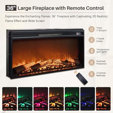 IFGET Modern Fluted Fireplace TV Stand with 36" Electric Fireplace for 80 Inch TV, 31" Tall Entertainment Center with 2 Drawers and Adjustable Shelves, Wood Media Console for Living Room, Brown - Image 3