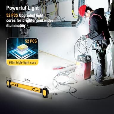 Work Light for Mechanic,3200LM LED Work Lights,5400mAh Rechargeable Magnetic Light bar,Portable Automotive Tools Underhood Light with Hooks for Car Garage Workshop Emergency,Gifts for Him, Yellow - Image 3