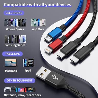 Travel Essentials, Dual Type-C 4 in 1 Multi Charging Cable for Multiple Devices, USB Cables Universal Phone Charger Cord with IP/Micro/2 USB-C Port for iPhone17/16/15/14, Android Tablet Pad, 2Pack 5FT - Image 6
