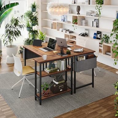 CubiCubi L Shaped Desk, 47 Inch Computer Desk with Reversible Storage Shelves Home Office Corner Desk Study Writing Table, Deep Brown - Image 9