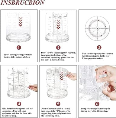 ZHIAI 360 Rotating Makeup Organizer, Large Capacity Cosmetics Organizer for Perfume Holder Organizer Countertop, DIY Adjustable Bathroom Makeup Carousel Holder Rack, Clear Diamond - Image 7