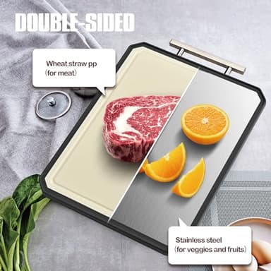 SNOWCLAD Stainless Steel Cutting Board,Double Sided Steel Cutting Board Set for kitchen,Stainless Steel/Wheat straw pp Large for meat,Dishwasher Safe [16 * 11+12 * 8.3 Inch] - Image 4