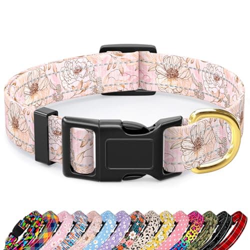TMOODEL Reflective Dog Collar for Extra Small Dogs, Cute Flower Theme Adjustable Heavy-Duty Nylon Puppy Collar for Boy and Girl Female, Soft Pet Accessories with Quick Release Buckle, Neck 8-12", Pink