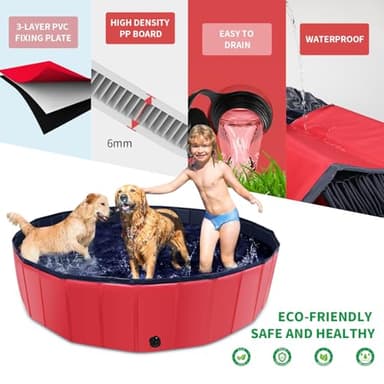CACSPS Foldable Dog Pool, 39" x 12" Kiddie Pool with Hard Plastic, Non-Slip Dog Bath Tub for Outdoor Backyard, Collapsible Dog Swimming Pool for Kids Dogs Pets (Red) - Image 6