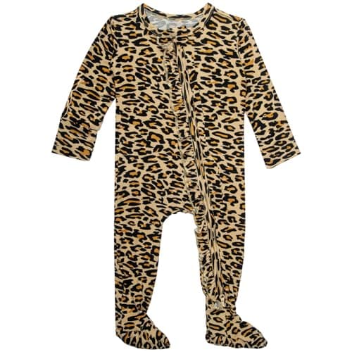 Baby Long Sleeve Ruffle Sleepers, Soft Double Zippers Pajamas Pjs for Baby Girls Boy Leopard Print 3-6 Months - Image 1