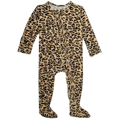 Baby Long Sleeve Ruffle Sleepers, Soft Double Zippers Pajamas Pjs for Baby Girls Boy Leopard Print 3-6 Months - Image 1