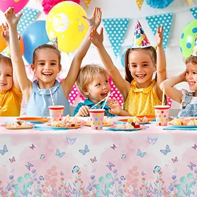 Butterfly Disposable Tablecloth, Plastic Table Cover for Kid’s Birthday Party, 3 PCS, 54”x 108” - Image 4
