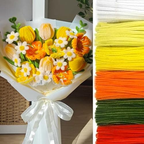 620 Pieces Pipe Cleaners Craft Set, 600 Pcs Chenille Stems with 20 Pcs Flower Stems, Craft Supplies Bulk for DIY Art and Craft Projects Creative Gift Wrapping Party Decorations(Golden Yellow Series) - Image 1