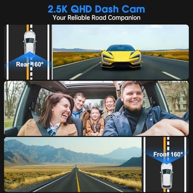 Dash Cam Front and Rear, 2.5K /1080P QHD Dual Dash Camera for Cars, Super Night Vision Dashcam, Loop Recording, 3.39” IPS, 64GB Card Included, 160° Wide Angle, Parking Mode - Image 2