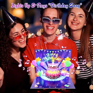 FITMITE Birthday Cards, Musical Pop Up Birthday Cards with Light, Blow Out LED Light Candle and Play Happy Birthday Music Pop Up Card, Birthday Gifts for Women Men Husband Wife Kids Greeting Cards - Image 2