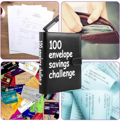 100 Envelopes Money Saving Challenge, 100 Envelope Challenge Binder, Easy and Fun Way to Save $5,050, Savings Challenges Budget Book Binder with Cash Envelopes for Office,Home,School (Black) - Image 4
