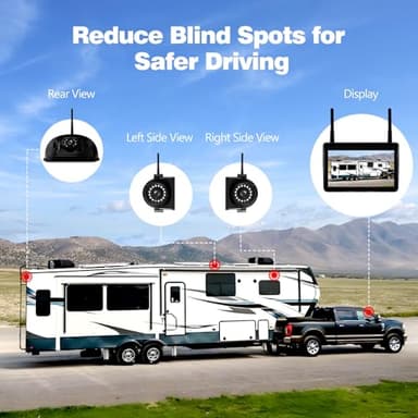 WOOCARTY 3-Camera Wireless RV Backup System, 7" 1080P Touch Screen with 1 Rear Camera for Furrion Pre-Wired Plug and 2 Side Cameras, IP69 Waterproof, IR Night Vision Camera for RV Trailer, WF703 - Image 3