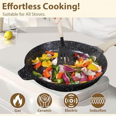 Romswi 23pcs Pots and Pans Set Non Stick, Kitchen Cookware Set with Casserole, Frying & Saucepans, Oven Safe & Stovetop Agnostic Non Toxic Cookware (Gas, Electric & Induction) - Black - Image 3