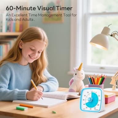 Yunbaoit Visual Timer with Night Light, 60-Minute Countdown Timer for Kids and Adults, Silent Classroom Timer, Time Management Tool for Home, School, or Work (Light Blue) - Image 2