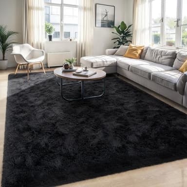 ULTSOFE 6x9 Fluffy Soft Black Rug for Living Room Bedroom, Large Area Rugs Super Soft Shaggy Carpet for Classroom Kids Babys Playroom Toddler Nursery Dorm Home Decor, Modern Indoor Non Slip Rug - Image 1