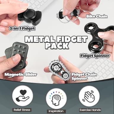 Valentines Day Gifts for Him 5 Pcs Fidget Toys Adults & Teen Metal Fidgets Spinner Magnetic Slider Cool Gadgets Office Desk Toy Stress Relief Sensory Items for Autism ADHD Anxiety Gift for Teen Boys - Image 3