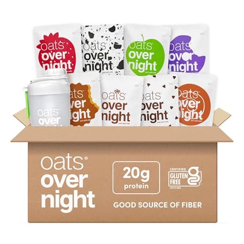 Oats Overnight Party Variety Pack - High Protein, High Fiber Breakfast Protein Shake - Gluten Free Oatmeal, Non GMO Oatmeal - Cookies & Cream, Coconut Cream Pie & More Flavors (8 Pack + Shaker Bottle) - Image 1