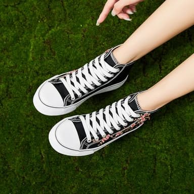 ZGR Womens High Top Canvas Sneakers,Black White Embroidery Canvas Shoes for Women,Fashion Casual Tennis Walking Shoes(Black&Red Embroidery.US7) - Image 6