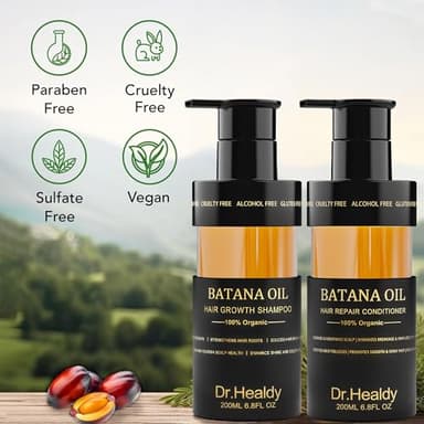 Dr. Healdy Batana Oil Shampoo and Conditioner Set - for Hair Growth,Thickening & Hydration,Sulfate Free - Fights Hair Loss & Clarifies Scalp -Root Activator Shampoo for Men (6.8 Fl Oz×2) - Image 5