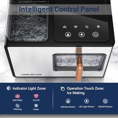 Nugget Ice Maker Countertop, 40lbs/24H, Pebble Ice Maker with Soft Chewable Ice, Self Cleaning Sonic Ice Machine, Stainless Steel w/Touch Screen for Home Office Bar Party- Silver - Image 4