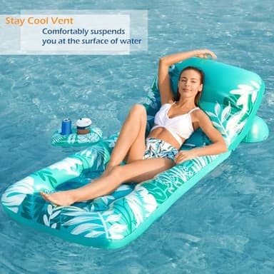 Jasonwell Inflatable Pool Float Adult - Pool Floaties Lounger Floats Floating Chair Raft with Adjustable Backrest Cup Holders Water Floaty Lake Lounge Tanning Floats Beach Party Toys for Adults - Image 5