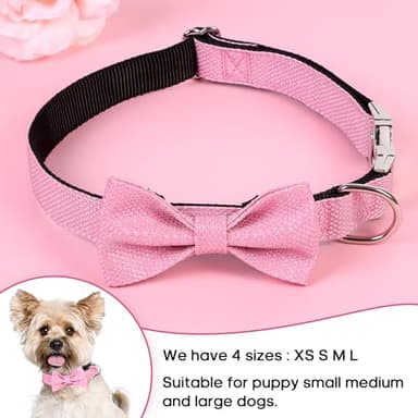 Jumpress Dog Collar with Bow for Small Medium Large Dogs, Cute Bling Dog Bow Tie Collar with Metal Buckle, Soft & Durable for Small Dogs Walking (Light Pink, S) - Image 5