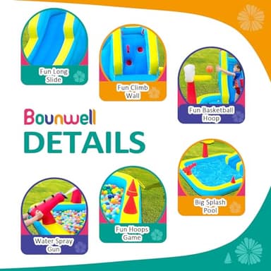 Bounwell Inflatable Water Slide, Blow Up Water Slide with Climbing Wall, Water Slide for Kids Backyard with Basketball Hoop, Water Cannon and Splash Pool - Image 3