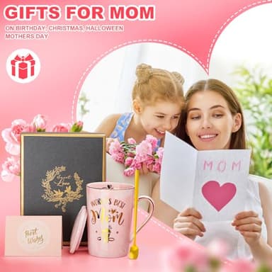 Birthday Gifts for Mom from Daughter Son Kids - Funny Birthday Gift Ideas for Mothers Wife Women - 14Oz Marble Ceramic Best Mom Coffee Mug with Lid Spoon Card, Box, Unique Moms Cup Gifts-Boxed Set - Image 6