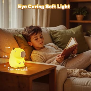 Capybara Night Light for Kids, Cute Capybara Lamp Silicone Baby Nursery Night Lamp, Dimmable Squishy Touch Bedside Lamps, Adorable Rechargeable Animal Lamps Gifts Kawaii Room Decor for Kids Girls Boys - Image 5