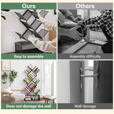 Onadak Metal 6 Tier Bookshelf, No Assembly Needed Foldable Bookcase with Storage Cabinet, Sturdy Standing Shelf for Bedroom Office Corner, Black​ - Image 5