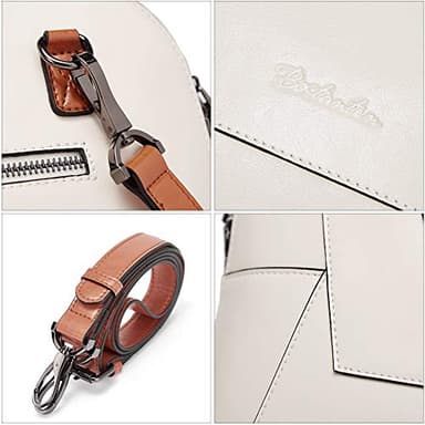 BOSTANTEN Briefcase for Women Leather 15.6 inch Laptop Shoulder Bag Office Work Crossbody Handbag Beige-White - Image 7