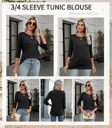 Zeagoo 3/4 Sleeve Shirt Basic Tees Womens Summer Tops Loose Fit 3 Pack Crewneck Casual Blouses Tredy Clothing Plain Tops - Image 4
