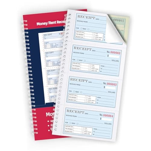 Zzrywuty Money and Rent Receipt Book with Cardboard Insert,2-Part Carbonless,5.3”x11.2” Spiral Bound,200 Sets per Book,4 Receipts per Page for Office Supplier,Rent and Cash Transaction - Image 1