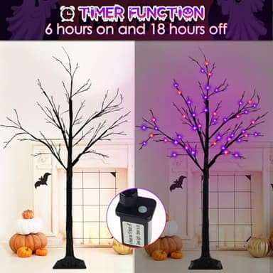 2-Pack 4FT Lighted Black Halloween Tree with 96 LED Orange & Purple Lights (Higher Size & Floor Standing), Halloween Decorations Spooky Tree for Indoor & Outdoor, Home Holiday Party Garden Lawns Decor - Image 4