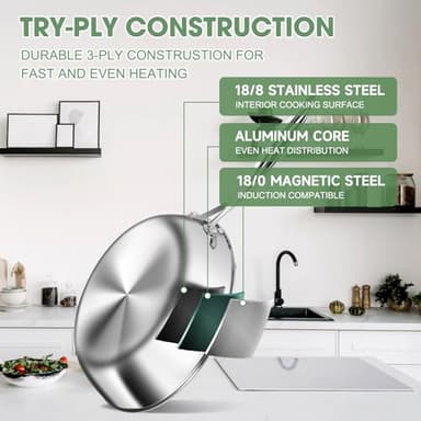 3 Ply Stainless Steel 11-Piece Cookware Set with Lids, Pots and Pans Kitchen Set, Non-Toxic, Induction, Oven, Dishwasher Safe, Professional Chef Quality - Image 6