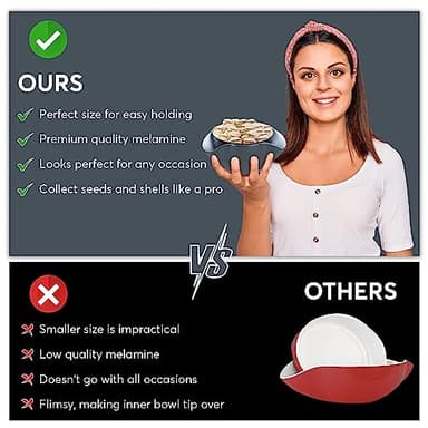 Pistachio Bowl, Snack Serving Dish, Double Dish Nut Bowl with Nut Seeds Shell Storage, Pistachios, Peanuts, Cherries, Popcorn, Edamame, Fruits, Snacks, and Candy Serving Bowl, Black & White - Image 5