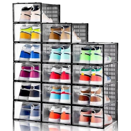 Clemate 15 Pack Shoe Storage Boxes, Clear Plastic Stackable Shoe Organizer for Closet, Shoe Box with Magnetic Door, Foldable Shoe Storage Bin, Sneaker Storage Box Shoe Rack Container Holder, Size 11 - Image 1
